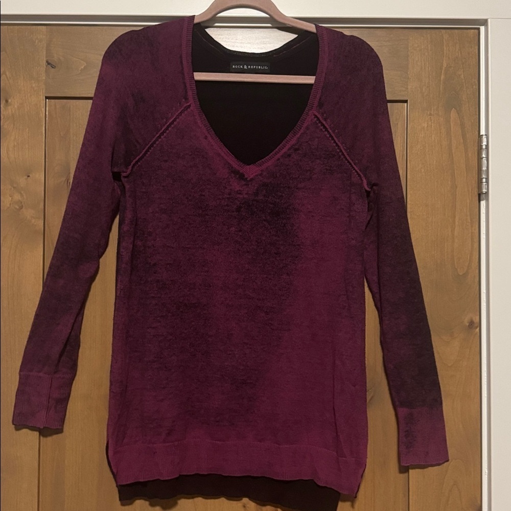 ROCK & REPUBLIC 100% cotton v-neck sweater Womens S Goth Grunge Y2K Purple black